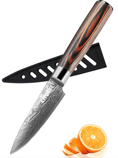 Kitory Paring Knife 3.5 inch, Kitchen Knife with Sheath, German Carbon Stainless Steel Ergonomic, Pakkawood Handle, Sharp Fruit Knife for Home&Restaurant, 2023 Gifts