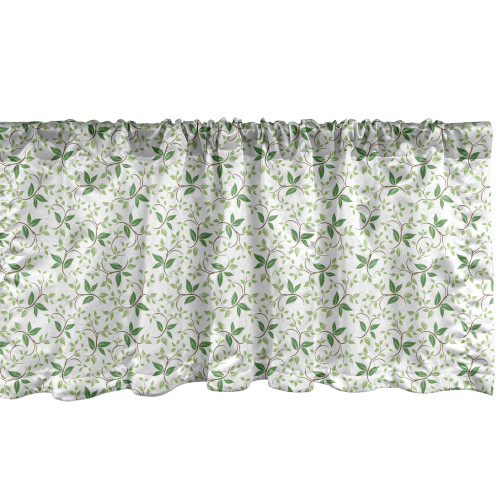 Ambesonne Leaf Window Valance, Ivy Patterns with Tiny Green Leaves Branches Creme Contemporary Illustration, Curtain Valance for Kitchen Bedroom Decor with Rod Pocket, 54" X 18", Brown Green