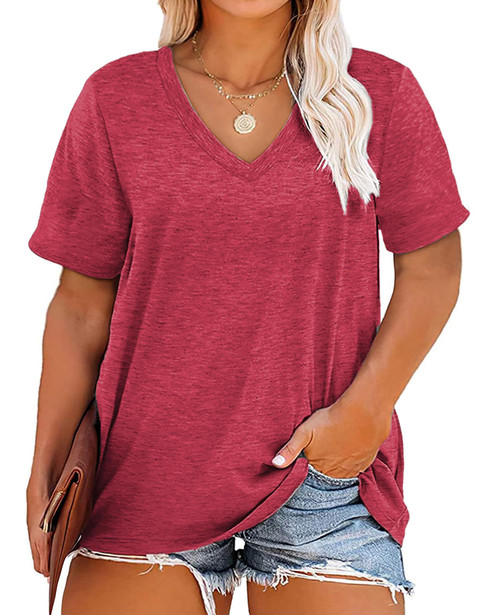 Plus Size V Neck T Shirts Women Short Sleeve Tops Casual Summer Tshirts Loose Fit Tee 3X Red Plus Size V Neck T Shirts Women Short Sleeve Tops Casual Summer Tshirts Loose Fit Tee 3X Red