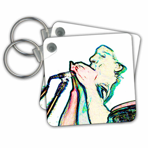 3dRose Key Chains Harmonica Player with drum photo sketch (kc-164310-3)