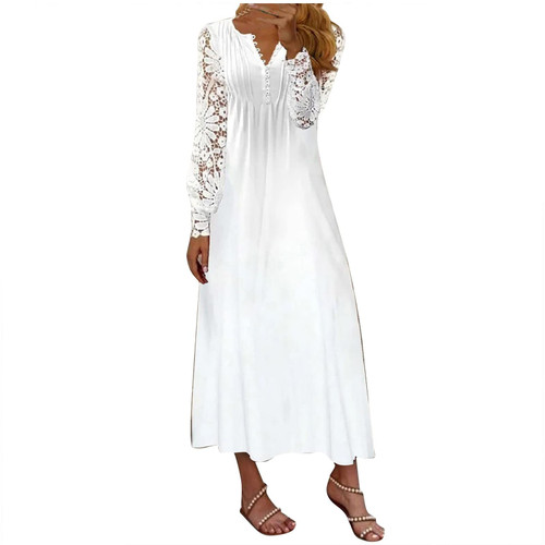 Womens Dresses Summer,Plus Size Casual Flowy Dress Elegant Print Maxi Dress Lace Long Sleeve Button Down V Neck Smocked Long Dress Summer Boho Dress for Vacation Beach Travel Home White 3XL Womens Dresses Summer,Plus Size Casual Flowy Dress Elegant Print Maxi Dress Lace Long Sleeve Button Down V Neck Smocked Long Dress Summer Boho Dress for Vacation Beach Travel Home White 3XL