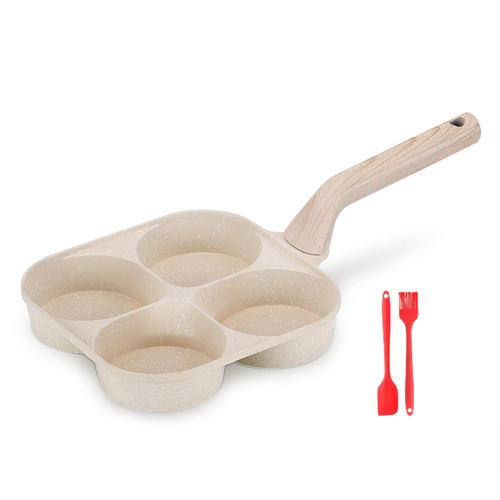 FTNESGYM Nonstick Egg Pan Omelette Pan, 4-Cup Egg Frying Pan, Pancake Pan, Egg Cooker Pan Egg Skillet Divided Grill Pan For Breakfast Sandwich Pancakes, Gas & Induction Compatible (White)