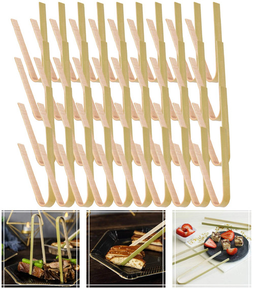 Mini Bamboo Disposable Tongs - 200PCS Disposable Tongs 4" Bamboo Tongs for Toaster Eco-Friendly For Catering, Buffet or Home Use