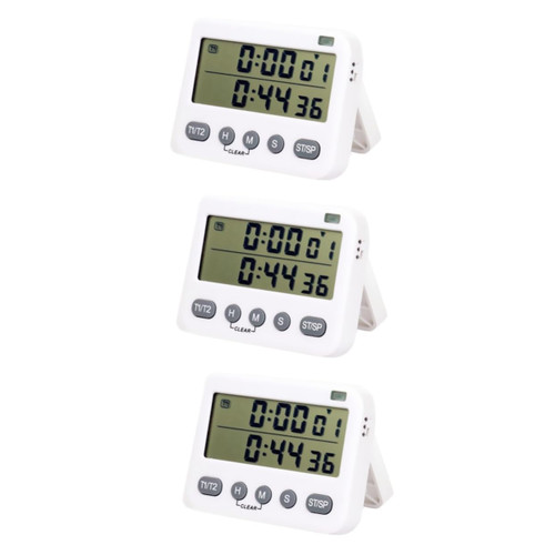 DECHOUS 3pcs Table Timer Silent Timer Kitchen Alarm Timer Digital Timers Reminder LCD Laboratory Timer Clock for Timer for Kitchen Digital Clock Alarm Clock Dual Screen White