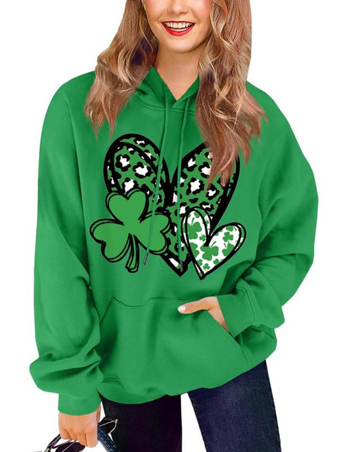 For G and PL Women's St Patrick's Day Long Sleeve Graphic Print Hoodie with Kangaroo Pocket Green Shamrock Sweatshirt Clover Heart L For G and PL Women's St Patrick's Day Long Sleeve Graphic Print Hoodie with Kangaroo Pocket Green Shamrock Sweatshirt Clover Heart L
