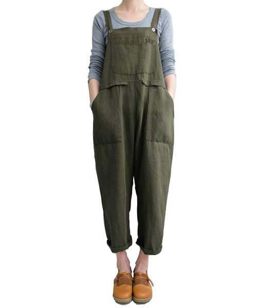 Aedvoouer Women's Baggy Plus Size Overalls Jumpsuits Wide Leg Harem Pants Casual Rompers,XL,Kd-green