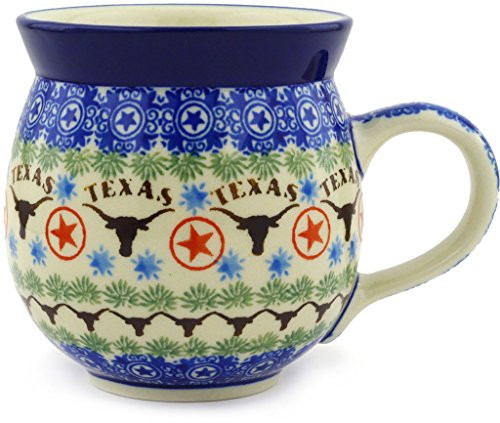 Polish Pottery Bubble Mug 12 oz Texas Longhorns
