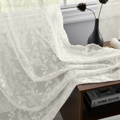 FINECITY Vintage Lace Curtains 72 Inch Length - Rustic Floral Branch Leaf Lace Window Curtains for Living Room, Privacy Scalloped Trim Cream Sheer Lace Curtains, 52 x 72 Inch, 2 Panels, Ivory/Cream FINECITY Vintage Lace Curtains 72 Inch Length - Rustic Floral Branch Leaf Lace Window Curtains for Living Room, Privacy Scalloped Trim Cream Sheer Lace Curtains, 52 x 72 Inch, 2 Panels, Ivory/Cream