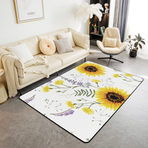 jejeloiu Sunflower Area Rug 5'x7' Floral Botanical Living Room Rugs for Bedroom Home Decorative Yellow Flowers Pattern Carpet Ultra Soft Non-Slip Indoor Floor Mat