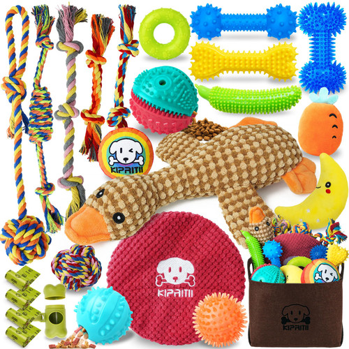 KIPRITII Puppy Teething Chew Toys -25 Pack Charming Puppy Toys Dog Chew Toys with Rope Toys, Dog Treat Balls & Dog Squeaky Toy for Puppy and Small Dogs KIPRITII Puppy Teething Chew Toys -25 Pack Charming Puppy Toys Dog Chew Toys with Rope Toys, Dog Treat Balls & Dog Squeaky Toy for Puppy and Small Dogs