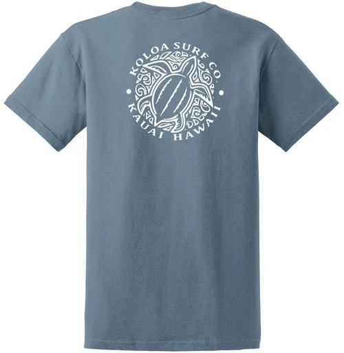 Koloa Surf Hawaiian Honu Turtle Heavyweight Tees-2XL-StoneBlue/w XX-Large