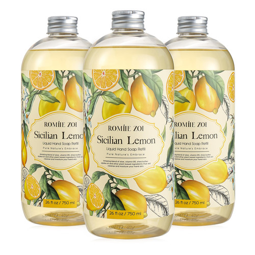 ROMIIE ZOI Liquid Hand Soap Refill, Lemon, Gentle & Moisturizing Formula, 750 ML/ 26 FL OZ(Pack of 3)