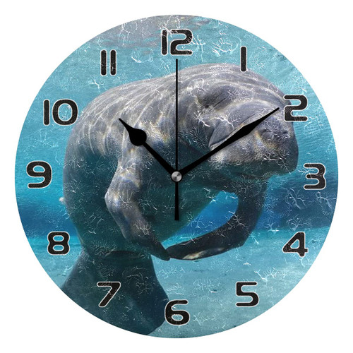 TropicalLife Modern Wall Clock Sea Animal Manatee Round Wall Clock Silent Non-Ticking Battery Operated Clock for Living Room Bedroom Kitchen Office School TropicalLife Modern Wall Clock Sea Animal Manatee Round Wall Clock Silent Non-Ticking Battery Operated Clock for Living Room Bedroom Kitchen Office School