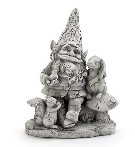 Napco Gnome with Animals Pewter Grey 11 x 8 Resin Stone Collectible Figurine