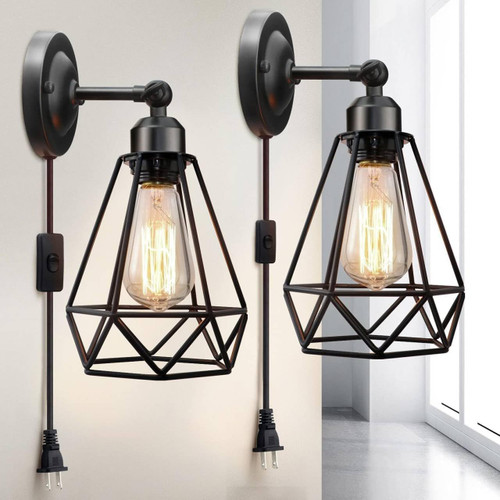 Retro Plug in Wall Sconces,Industrial Wall Sconces Set of Two with 180cm Cord,Vintage Wall Lamp with On/Off Switch,Matte Black Sconces Wall Lighting,Wall Light Fixtures for Bedroom (Black-2) Retro Plug in Wall Sconces,Industrial Wall Sconces Set of Two with 180cm Cord,Vintage Wall Lamp with On/Off Switch,Matte Black Sconces Wall Lighting,Wall Light Fixtures for Bedroom (Black-2)