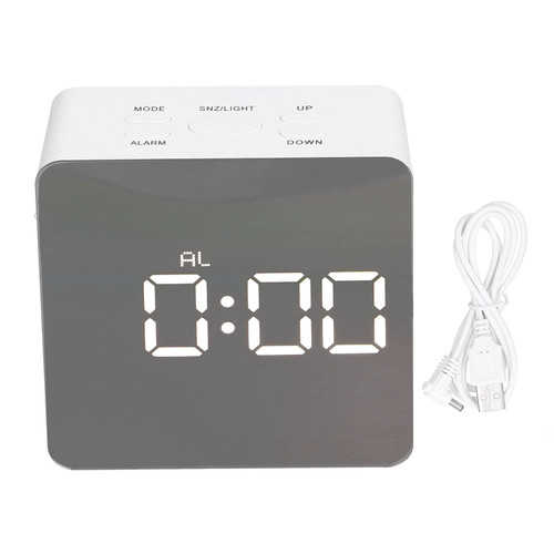Natudeco LED Alarm Clock Digital Desk Clock Time Mirror Display Snooze Function with Temperature Date for Bedroom Living Room Office 3.2x3.2x1.4in