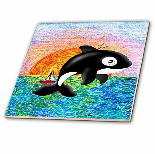 3dRose ct_5729_5 Killer Whale Glass Tile, 4-Inch