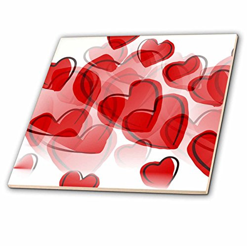 3dRose ct_50606_5 Love Red Hearts Lovable Art Valentines Day Glass Tile, 4-Inch
