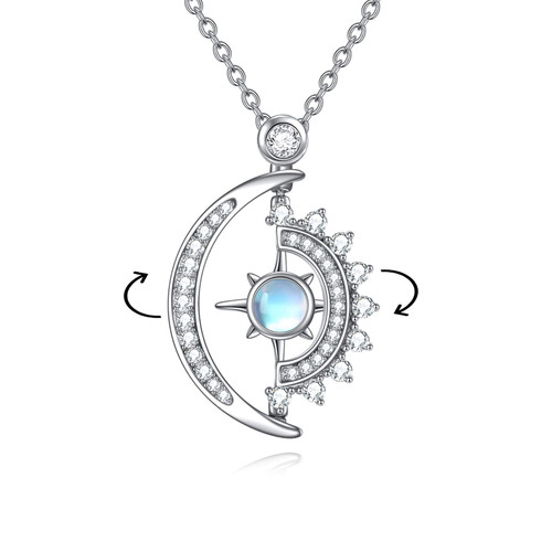 LUHE Crescent Moon Necklace 925 Sterling Silver Moonstone and Sun Pendant Necklace for Women Moon and Sun Christmas Gifts for Girls LUHE Crescent Moon Necklace 925 Sterling Silver Moonstone and Sun Pendant Necklace for Women Moon and Sun Christmas Gifts for Girls