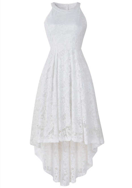 Yuanlar Women's Halter Lace Floral Cocktail Party Dress Hi-Lo Prom Bridesmaid Dress Formal Swing Dress (White, l) Yuanlar Women's Halter Lace Floral Cocktail Party Dress Hi-Lo Prom Bridesmaid Dress Formal Swing Dress (White, l)