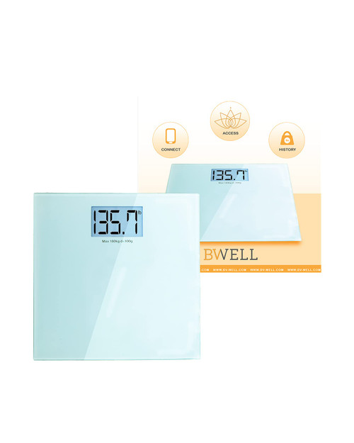 Bathroom Floor Digital Weighing Scale, High Strain Sensors, Tempered Glass, High Capacity 387 lbs, Blue Backlight, Weight Tracking, Connect, Auto Shut-Off, Battery Indicator