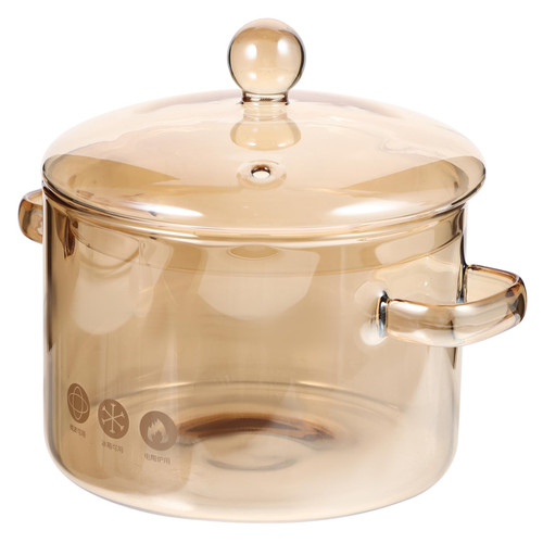 HOMSFOU Soup Pot Glass Soup Cookware Casserole Pan Glass Cooking Saucepan Pot with Lid Glass Cooking Pots for Stove Clear Glass Cooking Pot Kitchen Cooking Saucepan Noodle Pot Binaural