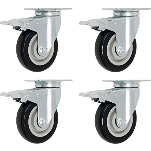 4 Pack Caster Wheels Swivel Plate Stem Break Casters On Black Polyurethane Wheels 880 Lbs (5 inch with Brake)