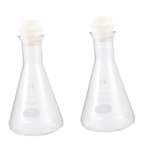 DOITOOL 2 Pcs Erlenmeyer Flask with Stopper Chemistry Beakers and Conical Flask for Chemistry Media Bottle Lab Flask Lab Jars Lab Boiling Flasks Beaker Flask Student Use Clothing Triangle