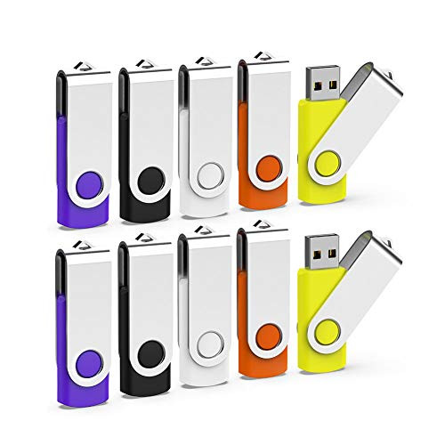 KEXIN 10 Pack 16 GB USB Flash Drive 16GB Thumb Drive Jump Drive Memory Stick Storage Flash Drive USB 2.0, 5 Colors (Black, Purple, Orange, White, Yellow)