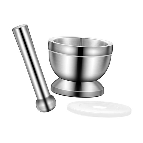 Cabilock 1 Set Garlic Masher Mortar Pestle Salsa Garlic Pounder Hand Masher Metal Mortar and Pestle Triturador De AJO Ceramic Mortar Tools Garlic Grinder Manual Stainless Steel Pp Bowl