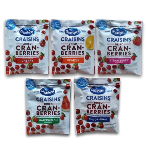 Tribeca Curations | Dried Cranberries Single Serve Packets Variety Pack | Bundled by Tribeca Curations | 5 Unique Flavors: Original , Cherry , Strawberry , Orange , Watermelon | 1.16 Oz | Pack of 30