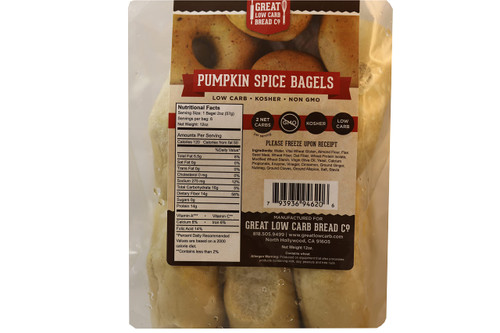 Great Low Carb Pumpkin Spice Bagels|2 Bags Vegan Friendly| Kosher| Served Fresh |Non GMO |Low carb diet | Perfect for breakfast 12oz per Bag | 6 per Bag