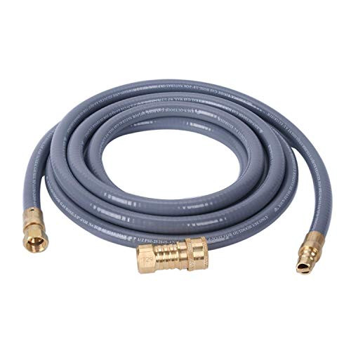 GasSaf 12 Feet Natural Gas Grill Hose with Quick Connect Fittings, 3/8 Inch Propane/Natural Gas Quick Disconnect Kit Extension Hose Assembly for Low Pressure Appliance, CSA Certified