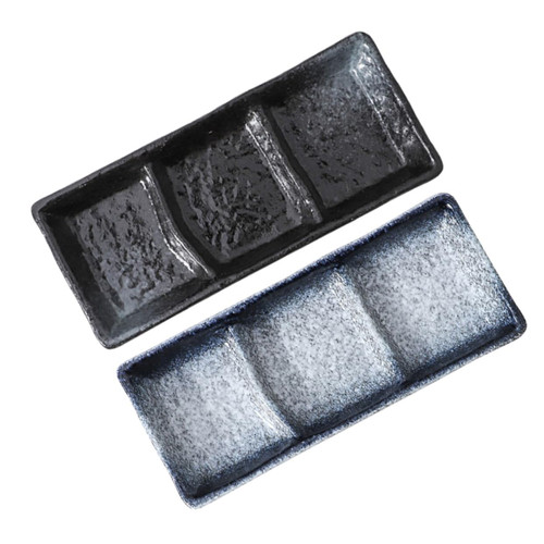 LABRIMP 2pcs Sauce Dish Ceramic Dipping Dish Dipping Sauce Plate Three Grid Dish Ceramic Sauce Bowl Snack Serving Platter Sushi Dipping Bowl Dedicated Vinegar Dish Ceramics