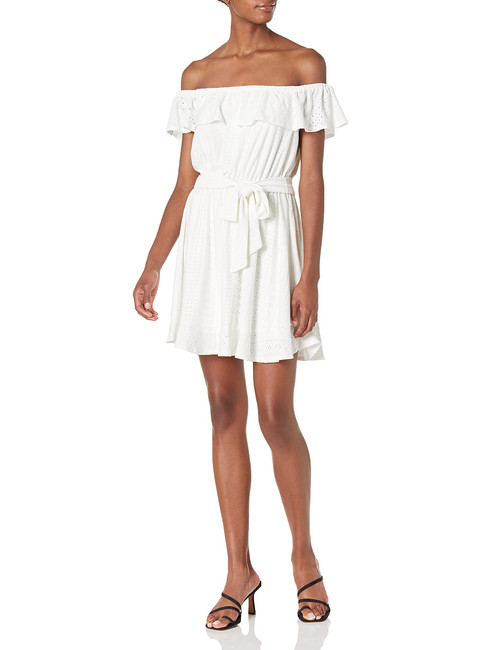 BCBGeneration Women's Knit Off Shoulder Dress, White, X-Small