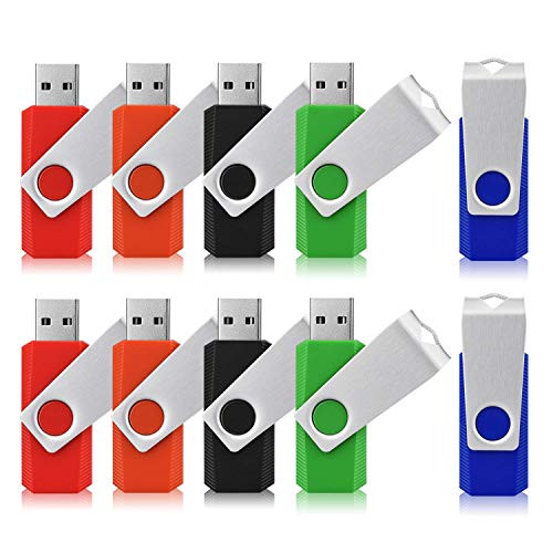 JUANWE 10 Pack 16GB USB Flash Drive USB 2.0 Swivel Thumb Drive Jump Drive Memory Stick Pen Drive - Black/Red/Blue/Green/Orange (16GB, 5 Mixed Color)