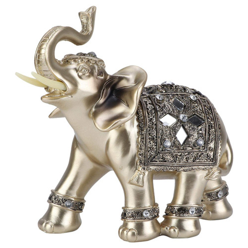 Buachois Elegant Statue Resin Feng Shui Golden Sculpture Wealth Lucky Elephant Figurine with Trunk Facing Upwards for Home Office Decoration(14x15cm M) Buachois Elegant Statue Resin Feng Shui Golden Sculpture Wealth Lucky Elephant Figurine with Trunk Facing Upwards for Home Office Decoration(14x15cm M)