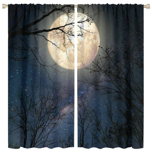 SENQIAN Night Sky Curtains Moon Stars Gothic Forest Art Prints Rod Pocket Blackout Window Drapes for Living Room Bedroom Cafe Kitchen Decor W21xL45in 2 Panels