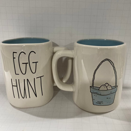 Rae Dunn EGG HUNT Mug - Blue inside - Double sided - Easter - Ceramic - Dishwasher and Microwave safe - Coffee Tea Cup