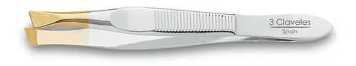 3 Claveles 12244 Tweezers Tweezers, Slanted, Wide Tip 8 cm Gold