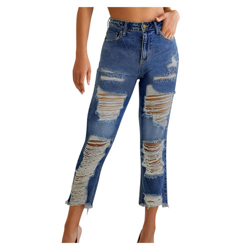 Bblulu Stretch Skinny Jeans for Womens Ripped High Rise Destroyed Skinny Jeans Destroyed Ripped Distressed Jeans Blue