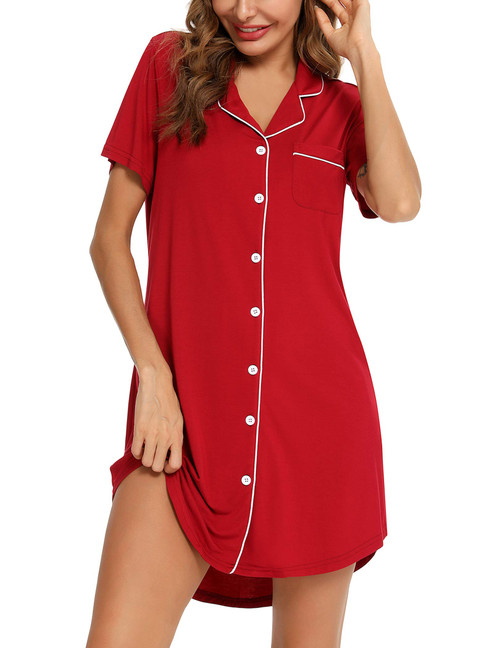 Senert Night Shirts Women Nightgowns Sexy Sleep Shirts V Neck Short Sleeve Night Sleepwear Soft Nightshirt Wine Red,X-Large Senert Night Shirts Women Nightgowns Sexy Sleep Shirts V Neck Short Sleeve Night Sleepwear Soft Nightshirt Wine Red,X-Large
