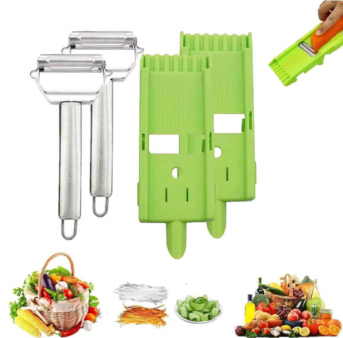 Zestio Peeler,Multi Potato Peeler,Multi Double Knife Peeler,Vegetable Cutter,Veggie Slicer,For Carrot Potato Melon Gadget Vegetable Fruit (Color : Green-2pcs)