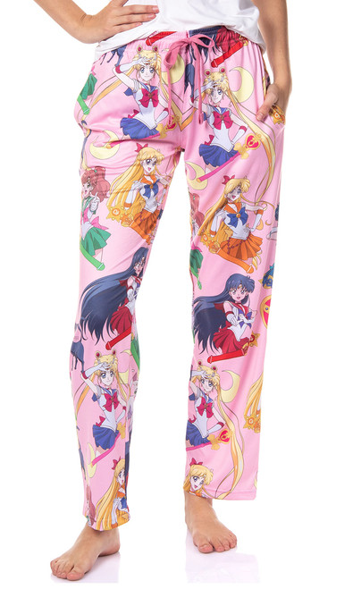 Bioworld Sailor Moon Women's Allover Character Print Adult Lounge Sleep Bottoms Pajama Pants (Large)