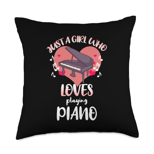 Just A Girl Who Loves Playing Piano Throw Pillow, 18x18, Multicolor