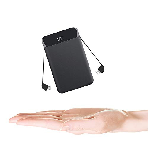 Portable Power Bank 9000mAh Ultra Slim Quick Charge Portable Phone Charger External Battery Charger with LED Display Built in Cables for iPhone/iPad/Android/Samsung Galaxy and More