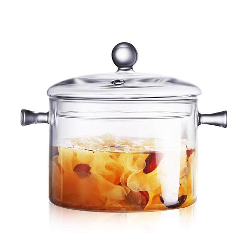 2300ml Glass Saucepan with Cover, Heat-resistant Glass Stovetop Pot and Pan with Lid, The Best Handmade Glass Cookware Set Cooktop Safe for Pasta Noodle, Soup, Milk, Baby Food
