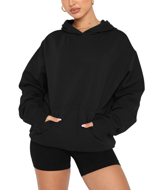 Fanway&EC Women's Casual Long Sleeve Hoodie Loose Fitted Sweatshirts Oversized Pullover Pocket Fall Tops (Black,Medium,Female,Adult,US,Alpha,Medium,Regular,Regular)