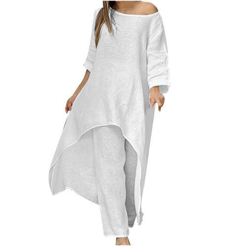 Ceboyel Summer Boho Dresses for Women 2023 Cotton Linen Dress One Shoulder Long Maxi Dresses Casual Beach Ladies Outfits Sundresses for Women 2023 Trendy Plus White X
