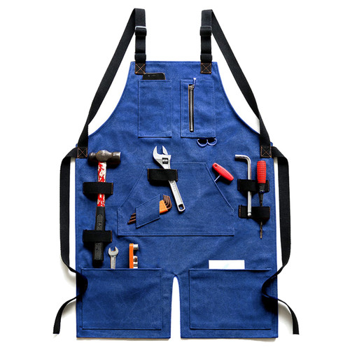HQPCAHL Work Apron for Men Women Woodworking Apron with Cross Back Straps for Workshop, Mechanic, Carpenter,One Size,Blue